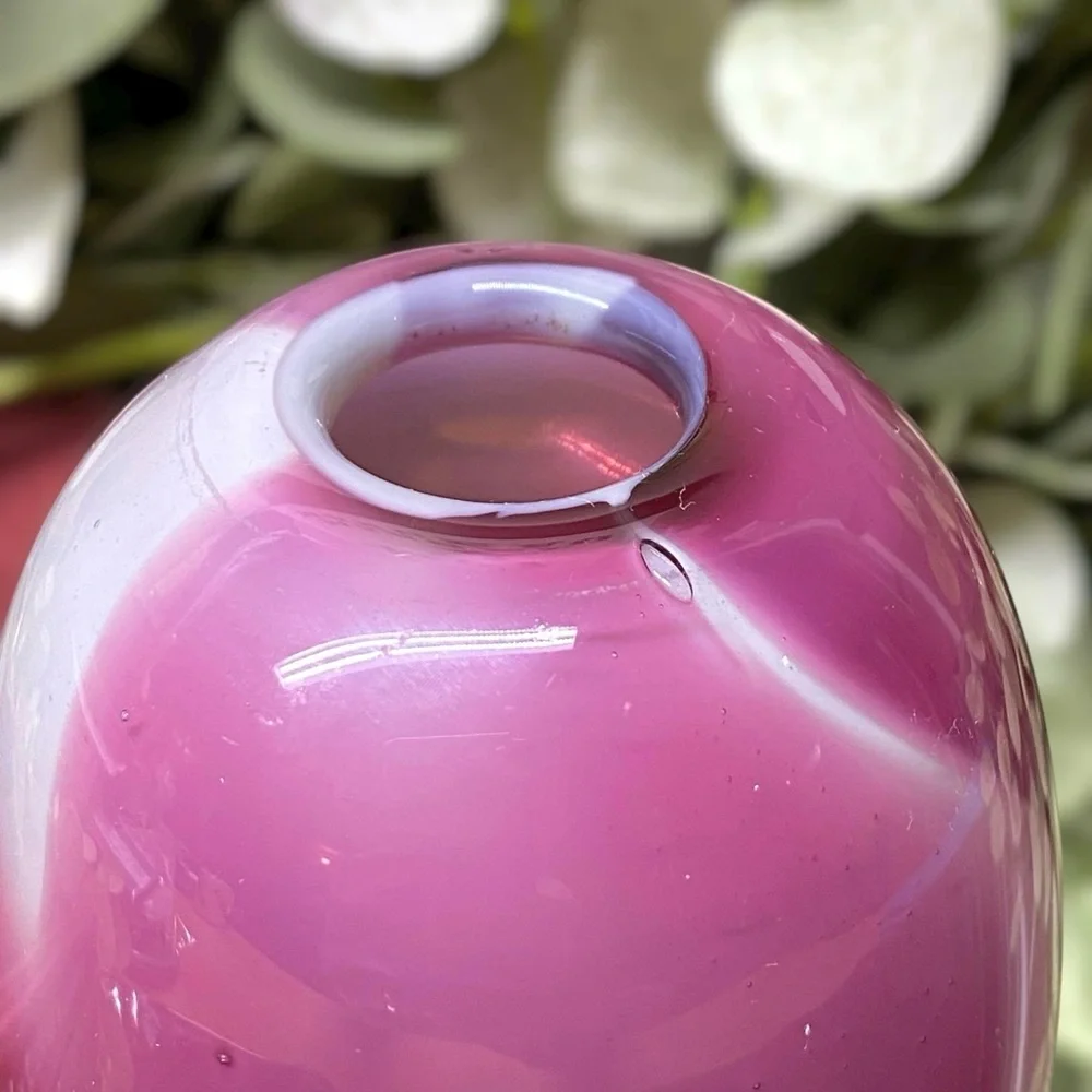 Drew Smith Art Glass Vase Signed Hand Blown 5” Tall Polished Pontil Vintage Pink